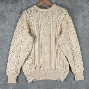 Vintage James Pringle Wool Fisherman Sweater Men Large Cream Cable Knit Scotland